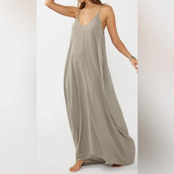 Lovestitch Weekend Mila Gauzy Maxi Dress | Cement | Size M/L - Picture 1 of 5